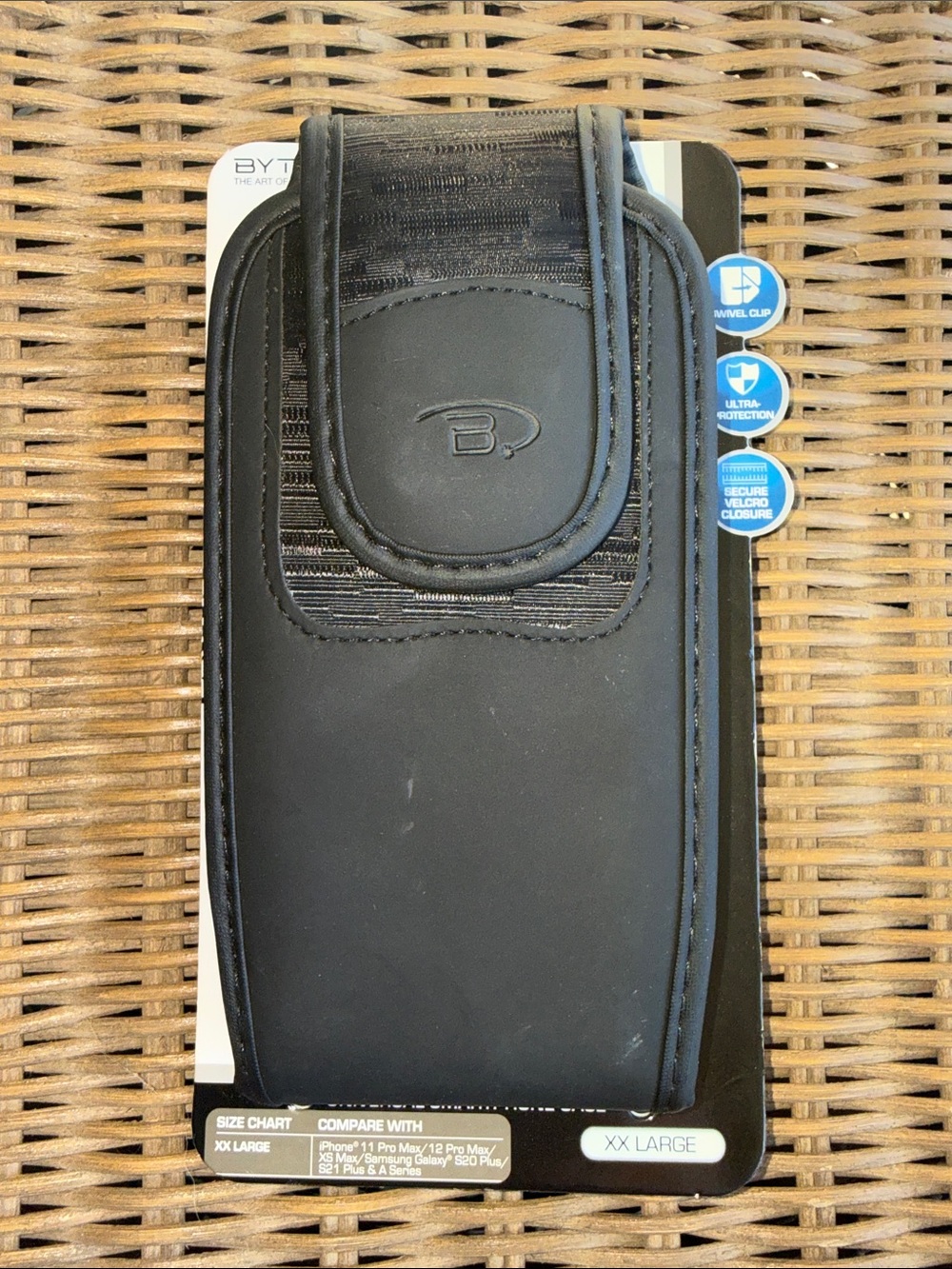 BYTHREE Black Swivel Belt Phone Holster with Velcro Flap - XX Large